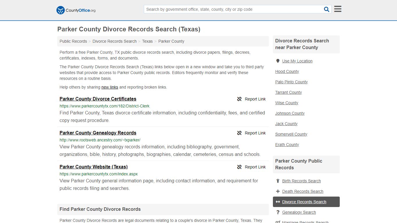 Parker County Divorce Records Search (Texas) - County Office